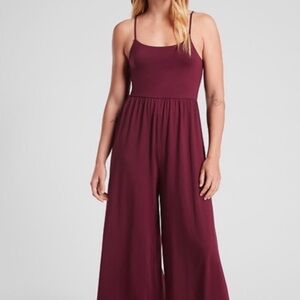 Athleta Nighttime Bliss Sleep Romper Deep Burgundy wide leg cropped